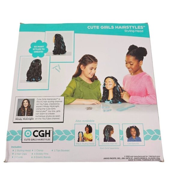 Cute Girls Hairstyles Styling Head Black with Blue Streaks 20 Piece Set NEW! - Picture 7 of 15